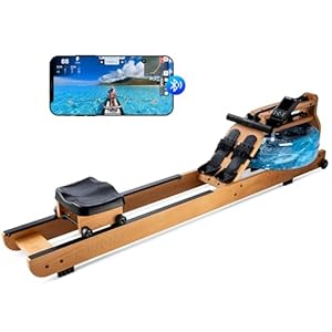 Water Rowing Machine with TM-3 Performance Monitor, 400 lbs Max Load, Oak Wood Rower Machine