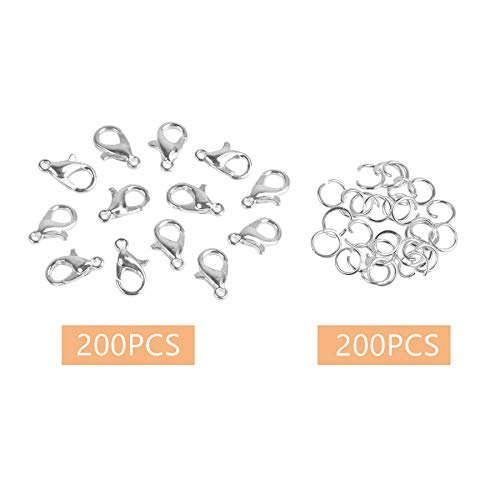 400Pcs Lobster Claw Clasps With Open Jump Rings Kit, Bracelet Necklace Silver Fasteners Hooks For Diy Craft Jewelry Making, 12Mmx7Mm #TOP3