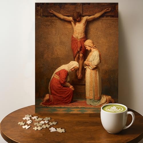 The Crucifixion of Jesus Christian Jigsaw Puzzle - 500 Pieces Wooden Puzzle for Adults, Wall Art Gift, Finished Size: 20 x 15 Inch