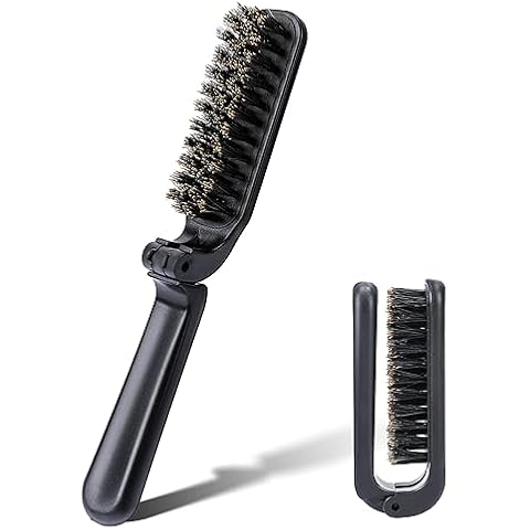 Mozeat Lens Folding Boar Bristles Brush, Collapsable Pocket Hair Brush with Natural Bristles, Anti-Static Range Hair Brush, Mini Beard Brush, Portable Hair Styling Tool for Women and Men Cover