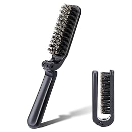 Mozeat Lens Folding Boar Bristles Brush, Collapsable Pocket Hair Brush with Natural Bristles, Anti-Static Range Hair Brush, Mini Beard Brush, Portable Hair Styling Tool for Women and Men
