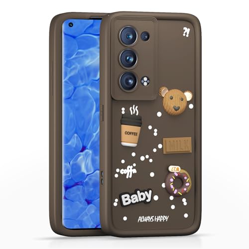 Image of Pikkme Back Cover for Oppo Reno 6 Pro Plus 5G | 3D Bear Silicone Cute & Fun Coffee Cartoon | Full Body Protection Bumper Case (Brown)