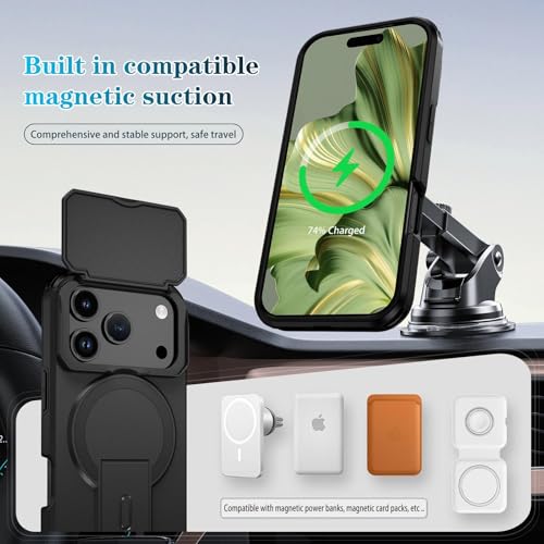 Image of ShieldTech MagStand Series Case for iPhone 17 Pro | Mobile Cover with flip-up Camera Cover MagSafe, Kickstand, Shockproof for Apple iPhone 17 Pro - Black