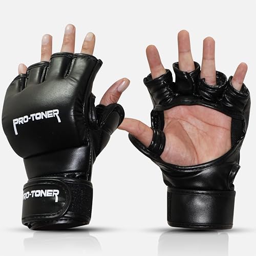 Image of Protoner Martial Arts Training Gloves - MMA Kickboxing Grappling Gloves with Thich Pad | All in One Kickboxing,Boxing, Street Fight, Mitts | (MMA Black)