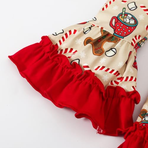 Toddler Girl Christmas Outfit Gingerbread Man Flared Sleeve Ruffled Dress Candy Cane Print Kids Xmas Dresses4