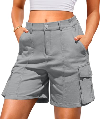 LYHIPSS Bermuda Shorts for Women Cargo Shorts 7 Inch Inseam Long Y2K Summer Outfits Fashion Jorts Light Grey L