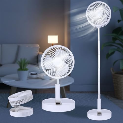 EzCool Cordless Fan 2026 New Ez Cool Portable Fan 7200mah Foldable Telescopic Floor and Desk Fan Portable Quiet Cooling for Home Office Bedroom and Outdoor Camping (white)