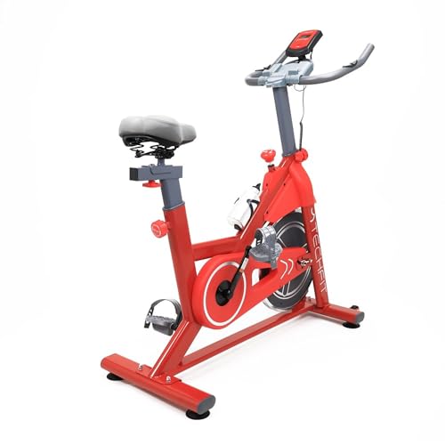 TechFit Bicicleta estática de casa con resistencia magnética, volante de inercia de 10 kg, pantalla LCD, soporte para smartphone, asiento ergonómico y monitorización del ritmo cardíaco, diseño