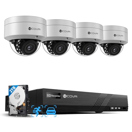Image of 4COVR 4K Security Camera System, 4X 8MP IK10 Vandal-Proof Dome PoE IP Camera with Mic, AI Human Vehicle Detection, 8CH 4K H.265 NVR with 2TB HDD, IP67 Weatherproof Outdoor for Home, LY54AX8M0804-1