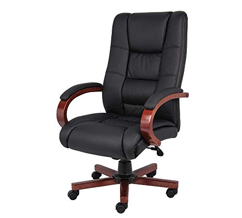 Image of High Back PU Leatherette & Wooden Chair | Director & Executive Chair | Handle & Wooden WheelBase | Height Adjustable Revolving Chair | Hand Crafting & Polish | Top Office Chair
