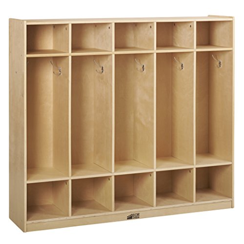 ECR4Kids Birch 5-Section School Coat Locker for Toddlers and Kids, Backpack and Cub