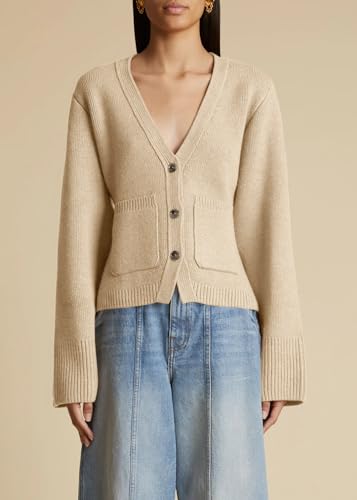 Image of Saodimallsu Womens Button Down Cardigan Sweaters Cropped Deep V Neck Open Front Long Sleeve Fall Knit Sweater Coats Apricot, Small