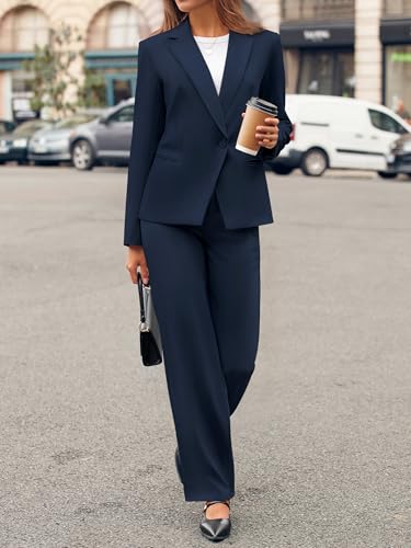 Women's 2 Piece Business Casual Outfits Blazer Wide Leg Pants Matching Dressy Formal Suit Sets2