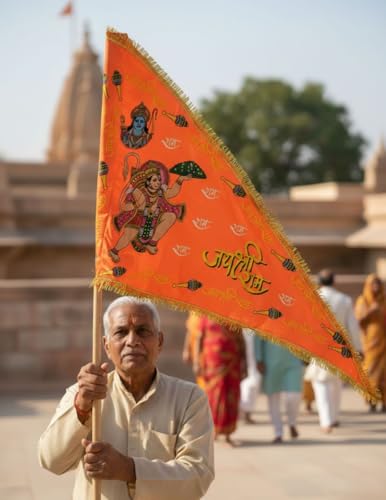 Image of BookMyCostume Religious & Spiritual Decoration Collection - Saffron Flags, Bunting Ladi, & Ethnic Stoles - Devotional Accessories for Temple, Festivals, Puja, Rallies & Daily Rituals