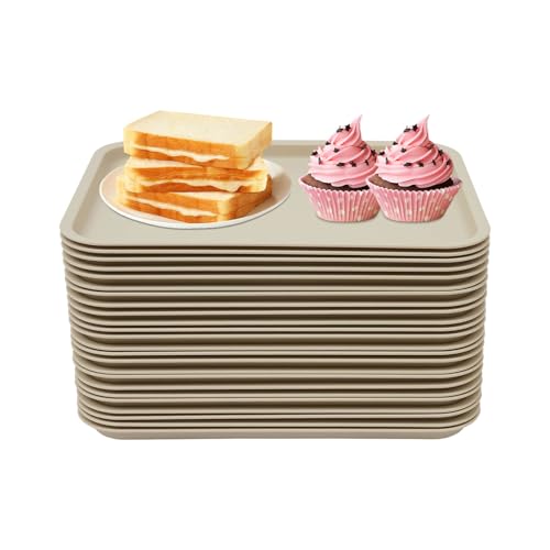 RjcdOPL Lot de 24 Plateaux de Service en PP, Compatibles Lave-Vaisselle et Micro-Ondes, 36 x 27cm, pour Fast-Foods, Restaurants, Cafétérias (Kaki)