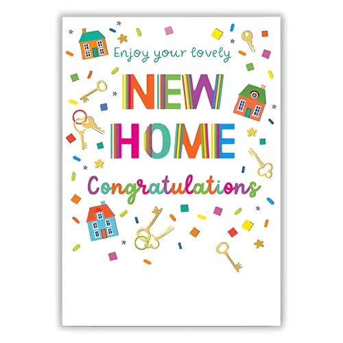 Paper Rose New Home Congratulations Card - Colourful Confetti and Keys Design - Foil Finish - Premium Quality Congratulations Card with Envelope