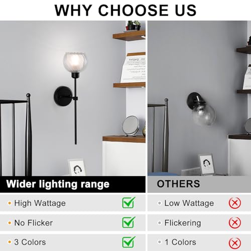 Image of Black double-layer glass wall light, hard wired variable light 3500K-6000K, E26 /E27 bulb, suitable for hallway, living room, bedroom, bathroom, and farmhouse wall-sconces, with bulbs (2 packs)