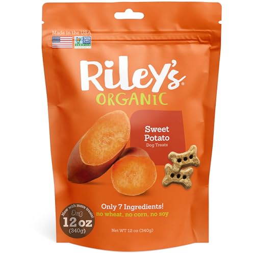 Riley's Sweet Potato Dog Biscuits - Organic & Crunchy Treats for Small Dogs - Dried Sweet Potato Bones - (12oz, Small)