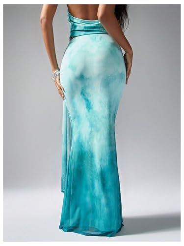 SHENHE Women's High Waisted Mesh Maxi Skirt Bodycon Elegant Going Out Long Fishtail Skirt2