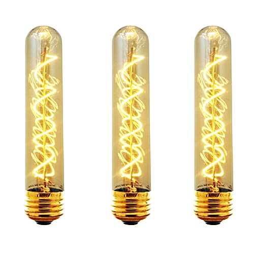 Xtricity Vintage T30 8 Inch Tubular Edison Style Led Light Bulb, Decorative Spiral Filament, 5W (60W Replacement), Dimmable, 350 Lumens, E26 Medium Base, 2200K, 120V, (3 Pack) #TOP19