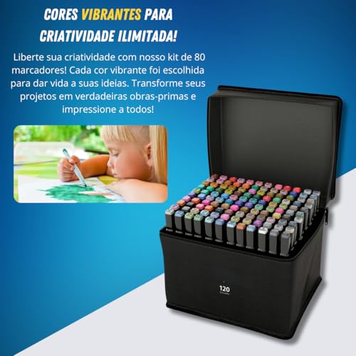 Estojo de Canetas Marcadoras Ponta dupla - Kit Profissional e escolar com Cores Vibrantes e Tampa Co