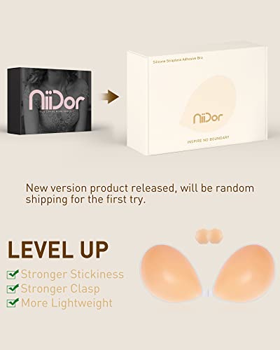 Niidor Adhesive Bra Strapless Sticky Invisible Push Up Silicone Bra For Backless Dress With Nipple Covers Creme #TOP4