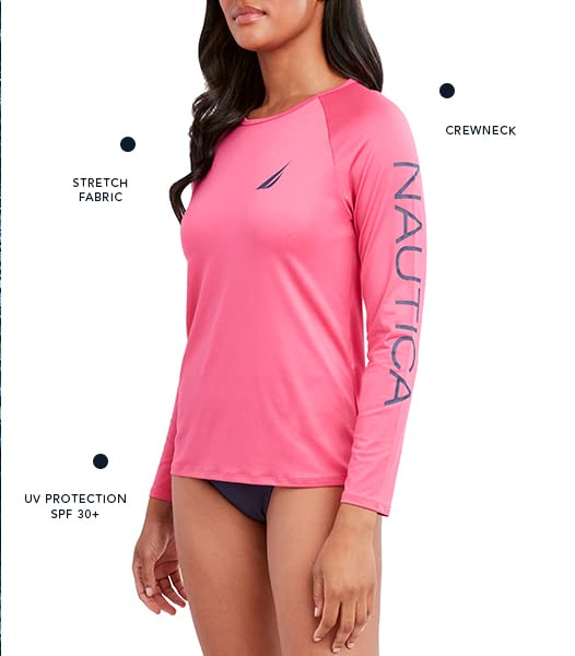 Image of Nautica Women's Long Sleeve Rashguard - Quick-Dry, UPF Protection, Swim Shirt, Pool, Beach, Hiking, Yoga, Volleyball