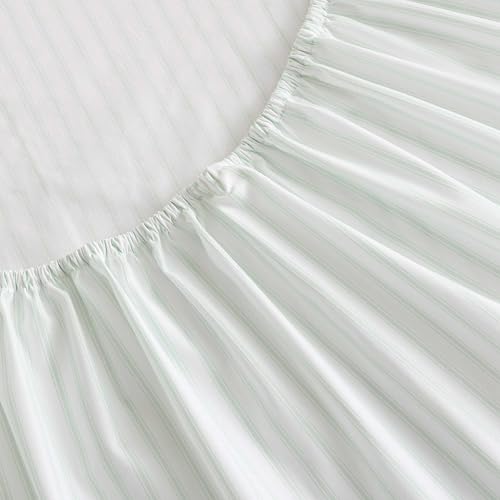 Image of Martha Stewart - Twin Size Sheets Set, Crisp & Tailored Cooling Sheets with a Smooth Cotton Percale Lightweight Feel - Bed Sheets with Matching Pillowcase & Fitted Sheet (Ticking Stripe Green)