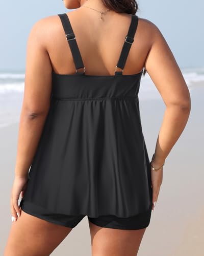 Holipick Plus Size 2 Piece Swimsuit - Women Tankini Bathing Suits Flowy Swim Top with Boy Shorts3