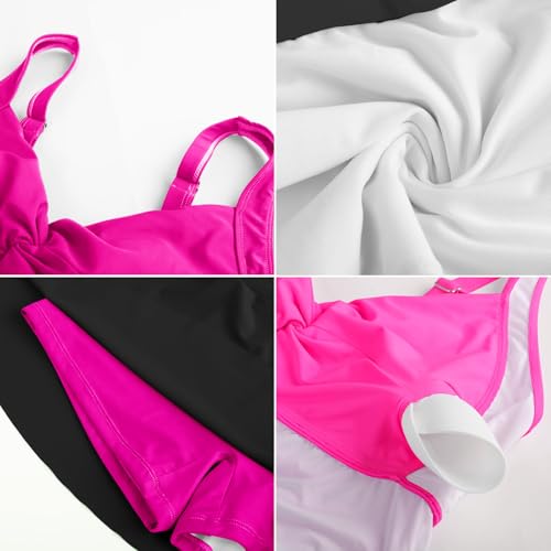 Hanna Nikole Damen dezenter Große Größen einteiliger Bademode v Ausschnitt Brustknoten Push Up Badeanzug Verstellbarer Schultergurt A-Linie Badekleid high Waist Elegant Schwimmanzug 4