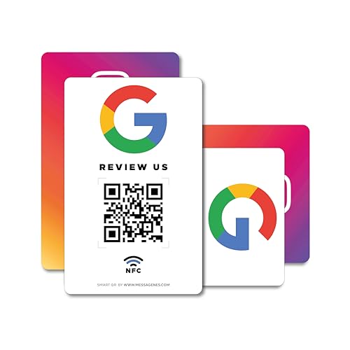 MESSAGENES | Tarjeta PVC Reseñas Google QR y NFC | Doble Placa Código QR Reseñas Google + Instagram | Pack 2 Unidades 8,6 x 5,4cm | Tarjeta Negocio QR y NFC | Reseñas Google y Seguidores Instagram