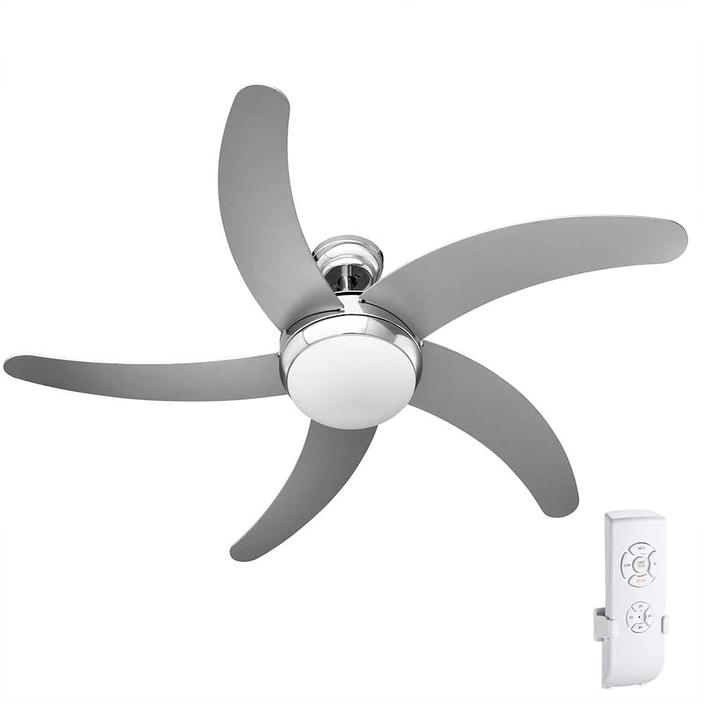 BAKAJI Ventilatore Lampadario da Soffitto 5 Pale in Legno con Lampada in Vetro Satinato 3 Velocità Inversione Rotazione Funzione Timer e Telecomando Attacco 2 Lampadine E27 Max 40W Diametro 132cm