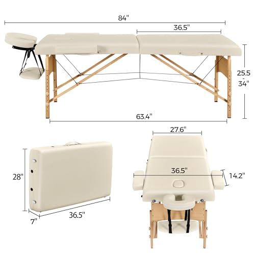Yaheetech Massage Table Portable Lash Beds Spa Bed Massage Couch Foldable Spa Tables Adjustable 2 Fold with Non-Woven Bag 28 inch, Cream - Image 5