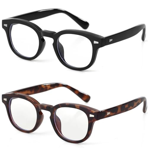 Teumire Johnny Depp Round Glasses for Women Men Non Prescription Glasses Vintage Circle Thick Frame Eyeglasses Clear lens Eyewear(Black+Leopard)