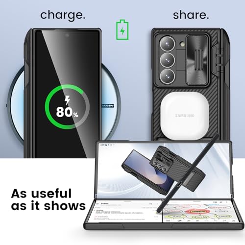 Image of Nillkin Samsung Galaxy Z Fold 6 Case with S Pen Holder & Hinge Protection [Metal Kickstand] [Slide Camera Cover] CamShield Pro Slim Protective Case for Galaxy Z Fold 6 5G (Deep Black)