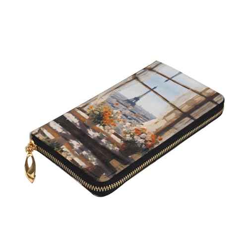 Leather Wallet - Stylish and Functional Wallet for Women with Multiple Compartments and Zipper Design Beautiful Pylons in The Distance Prints, Black, One Size3