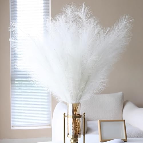 YiYa Artificial Pampas Grass Decoration 6 Pcs 113CM Large Pampas Grass Stems White Fluffy Artificial Pampas Grass for Floor Vases Tall Plant Flowers Boho Home Decor Office Decor(White) - Image 4