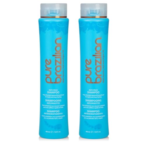 Pure Brazilian Anti-Frizz Daily Shampoo Salt-Free Color Safe with Keratin Argan Oil & Acai for Prolonged Treatment & Smooth Hair 13.5 Oz (Pack of 2)