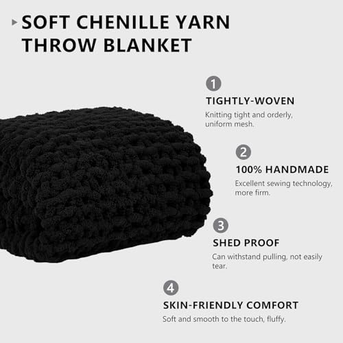 Image of L'AGRATY Chunky Knit Throw Blanket for Couch, 60'' x 80'' Knit Throw, Black