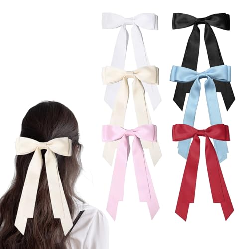 6 Piezas Adornos Pelo,Lazos Pelo,Coleteros Pelo Mujer,Lazos Pelo Niña,Lazos Para el Pelo Satén Largo y Sedoso Lazos Para el Pelo Grueso y Fino,Joyas Para el Pelo Con Lazos y Colas Largas