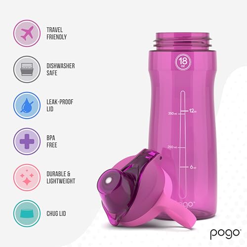 Image of Pogo BPA-Free Plastic Water Bottle with Chug Lid, Fuchsia, 18 oz.