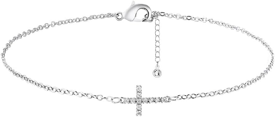 FDEETY Pulsera Cruz Horizontal Cristales Brillantes Cadena Delicada Ajustable Joya Elegante Mujer