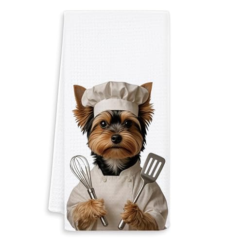 OSLYSOF Yorkshire Terrier Gift Kitchen Towels, Gifts for Yorkie Lovers Dish Tea Towels, Yorkie Gifts for Women, Dog Lovers Mom Gift Hand Towel for Kitchen, 16x24 Inch