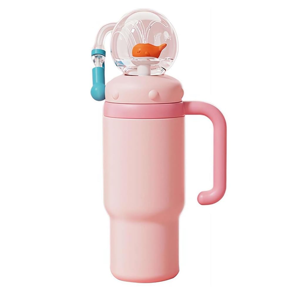 Aodejoy 24oz Whale Fountain Tumbler with Fun Fountain Effect, Stainless Steel Whale Fountain Tumbler with Handle, Two Lids, Spill-Proof, Dishwasher Safe, Cute Drinking Cup for Kids Teens Adults-01
