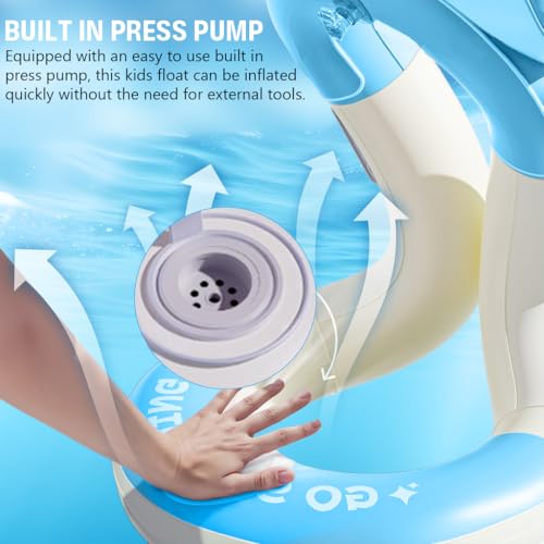 Image of Proberos Kids Armpit Swimming Ring PVC Buoyancy Vest for Beginners Age 3-15, Anti Rollover & Press-&-inflate Design, Adjustable Safety Buckle, Cartoon Swim Tube for Kids for Boys & Girls, Blue