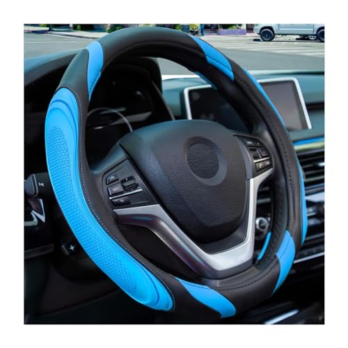 Image of Osilly 15 Inch Car Leather Steering Wheel Cover, Automotive Accessories Elastic Breathable Anti-Slip Soft Wheel Protector Fits Men and Women, Suitable for SUVs, Trucks, Vehicles and RVs (Blue)