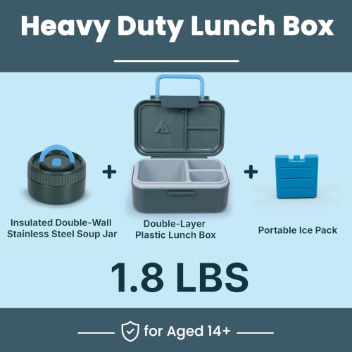 Image of Bento Lunch Box 1283ML / 43 oz with 391 ML / 13 oz Food Jar, Ice Pack