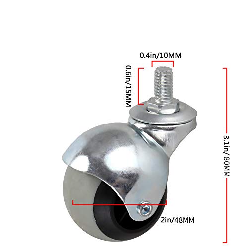 Set of 5 Heavy-Duty 2" Nylon Ball Casters Wheels - Swivel Furniture Casters with 120kg Load Capacity for Office Chairs, M8/M10 Bolt Compatible(Silver,1.5inch8mm)