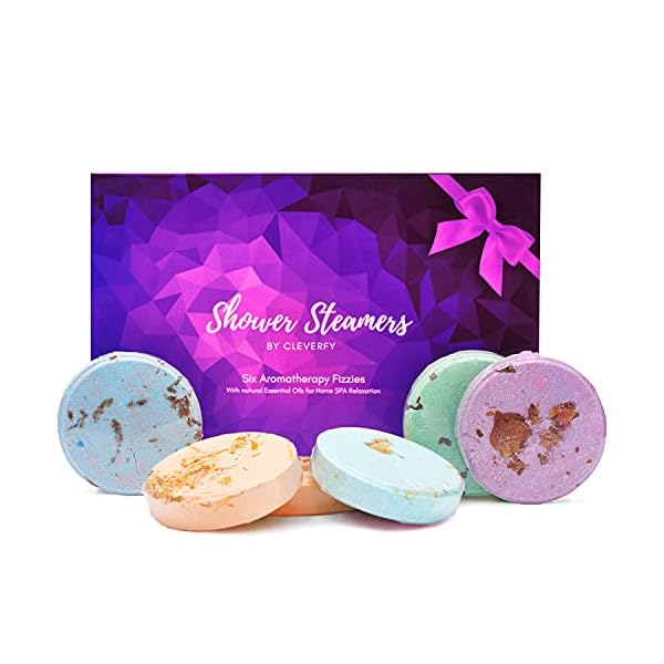 Cleverfy-Aromatherapy-Shower-Steamers-Variety-Pack-of-6-Shower-Bombs-with-Essential-Oils-Purple-Set-Lavender-Watermelon-Grapefruit-Menthol-Eucalyptus-Vanilla-Sweet-Orange-Peppermint Cleverfy Shower Steamers Aromatherapy - Variety Pack of 6 Shower Bombs with Essential Oils. Self Care Christmas Gifts for Women and Stocking Stuffers for Adults and Teens. Purple Set