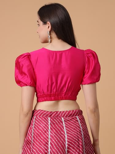 Image of Frolic Rolic Premium Silk V-Neck Blouse Readymade Saree Blouse - Designer Puff Sleeve Blouse for Wedding